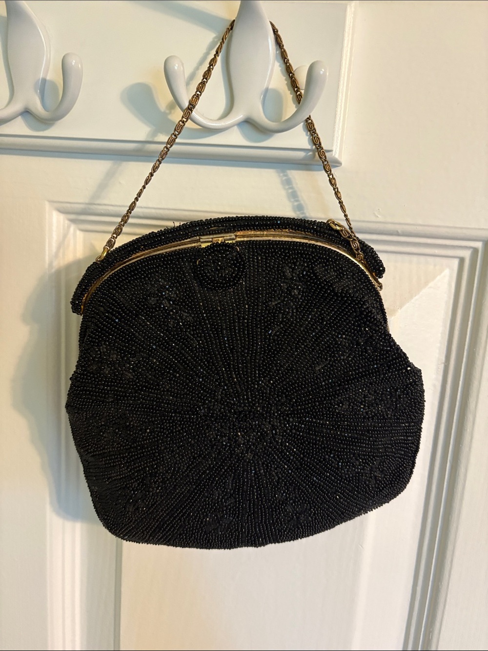 Vintage Black Beaded Evening Bag with Gold Chain coin bag included